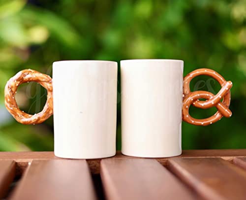 Coffee Mug Set of 2 - Ceramic Pretzel & Bagel Design - 250 ml Capacity