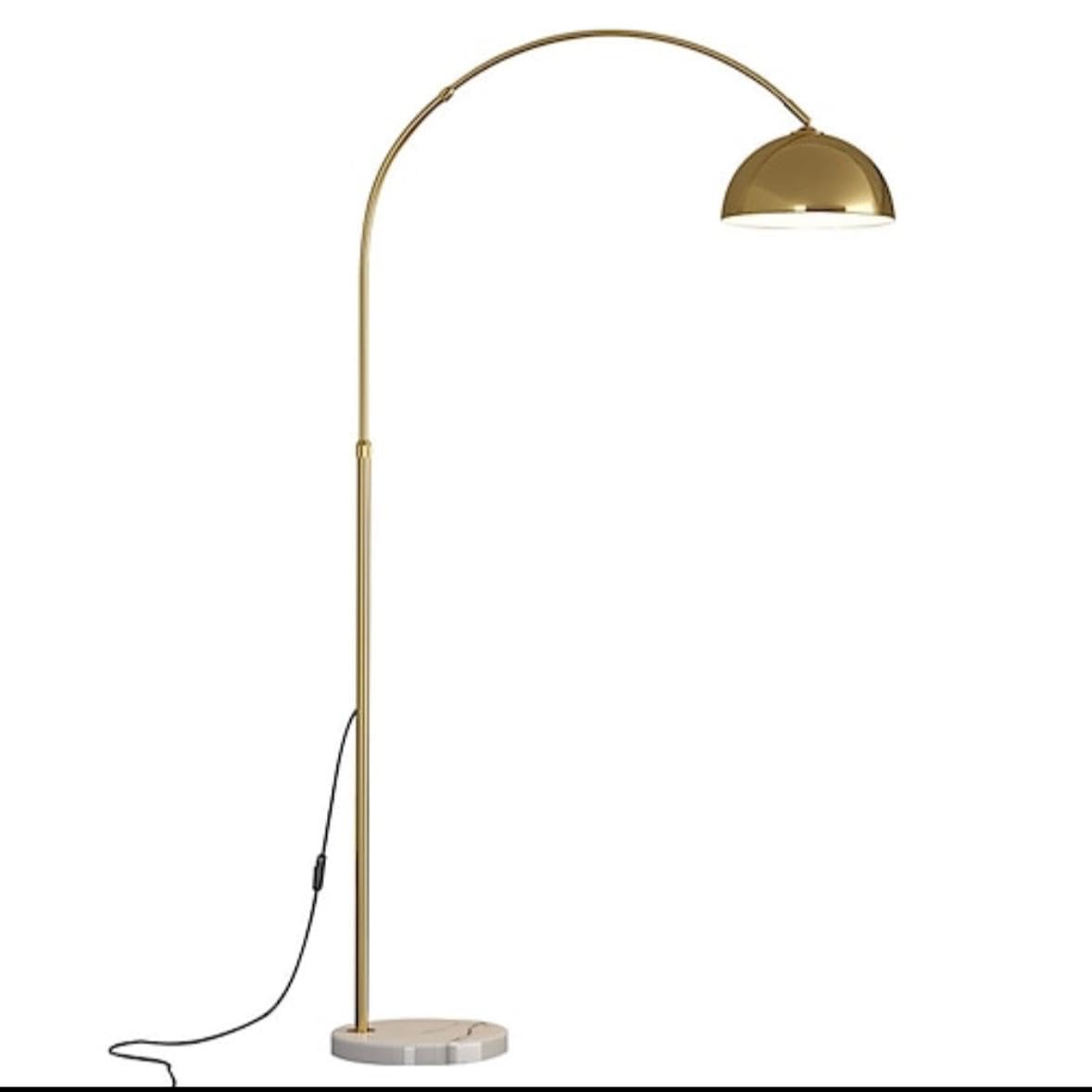 Arc Floor Lamp with Dome Shade, Tri Colour LED, Gold Metal, Adjustable Design