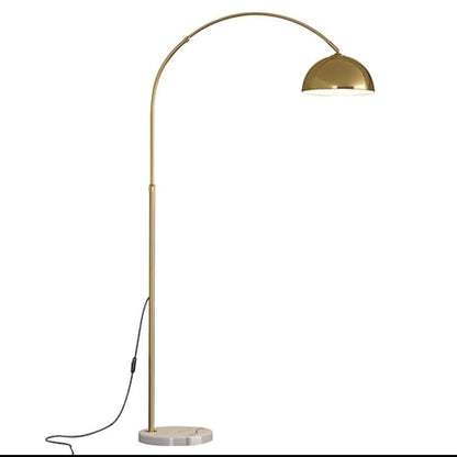 Arc Floor Lamp with Dome Shade, Tri Colour LED, Gold Metal, Adjustable Design