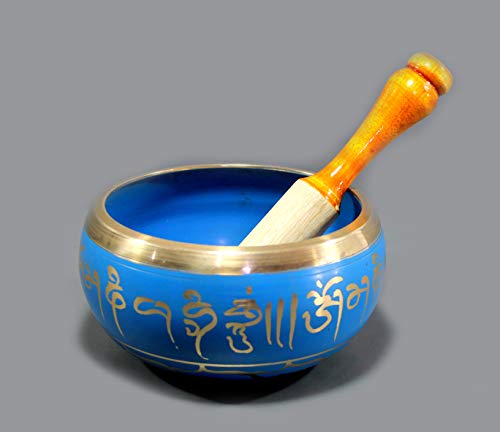 Singing Bowl - Tibetan Buddhist Instrument - Metal Alloy - Blue - 6 Inch Diameter