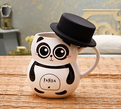 Ceramic Coffee Mug with Funny Lid - Panda Design - 330 ml (11 oz) - 3.25 inch Diameter, 3.75 inch Height