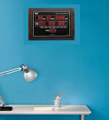 Digital Wall Clock with Green LED Display - 39.6 cm x 29.6 cm - Plastic