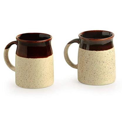 Coffee Mug Set of 2, Handglazed Ceramic, Dark Brown and Cream, 320ml