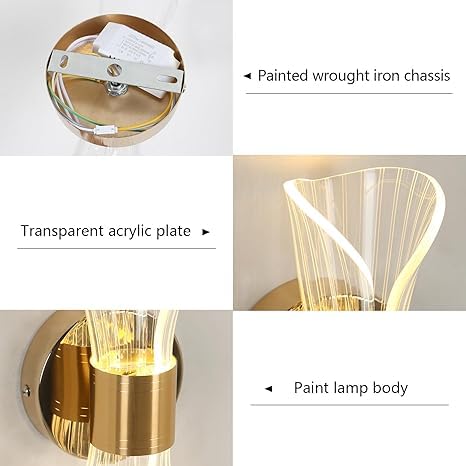 LED Wall Light with 3 Color Modes, Modern Acrylic Design, Gold Finish, 22 x 10 x 8 cm