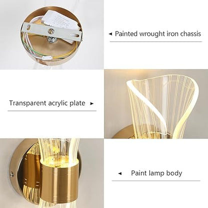 LED Wall Light with 3 Color Modes, Modern Acrylic Design, Gold Finish, 22 x 10 x 8 cm