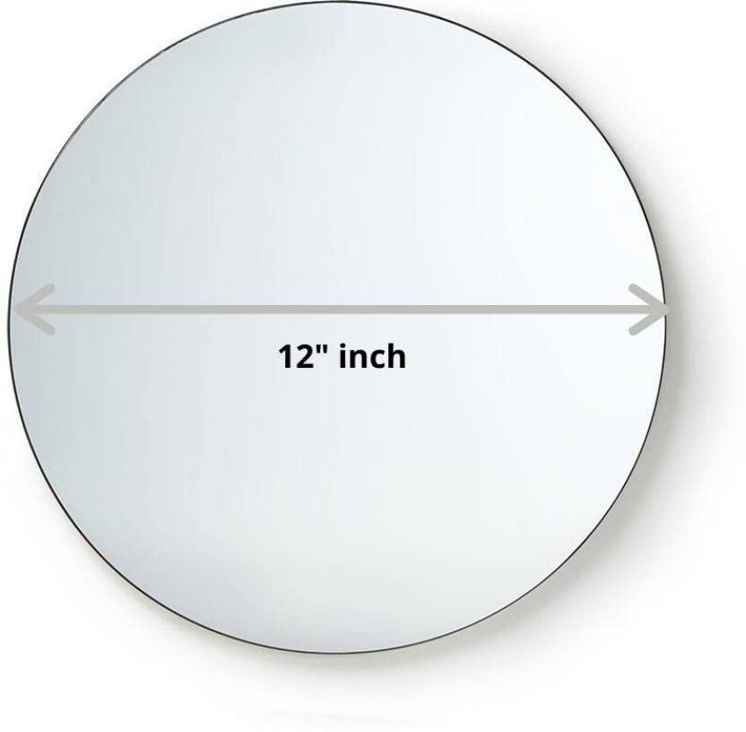 Frameless Round Wall Mirror, Silver, 12 Inch Diameter, Modern Design