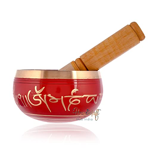 Singing Bowl Meditation Instrument with Wooden Stick - Red - 10 cm x 5 cm