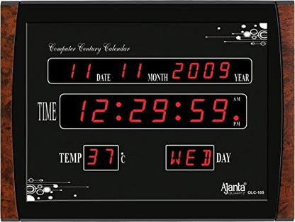 Digital Wall Clock with Red LED Display, 39.6 cm x 29.6 cm, Black Plastic
