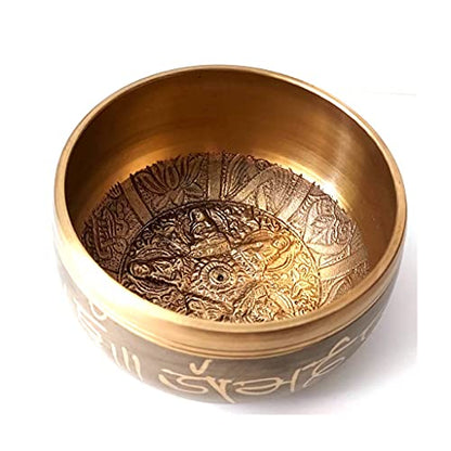 Tibetan Singing Bowl - Meditation Sound Bowl - Metal Alloy - Gold - 4 Inch Diameter - 1.8 Inch High