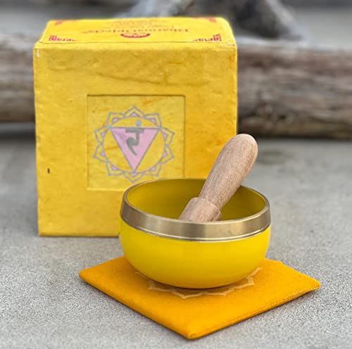 Singing Bowl Solar Plexus Chakra Handcrafted in Nepal 4" Diameter Yellow