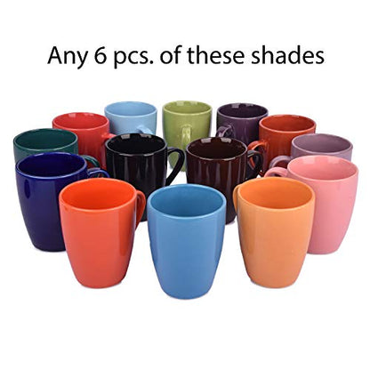Coffee Mug Set of 6 - Handcrafted Ceramic Tea Cups 280ml - Stackable, Chip Resistant, Large Handle