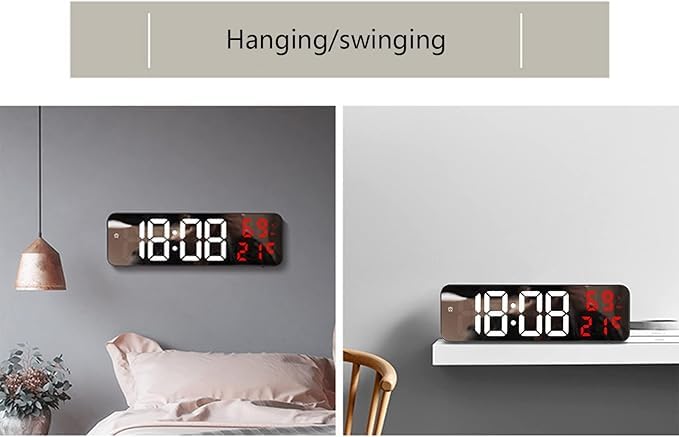 Digital Wall Clock with LED Display, 9.06 Inch, Two-Color Design, Temperature & Date, Plug-in & Battery Powered