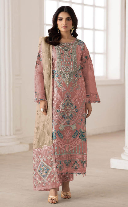 Anaita Peach Silk Suit With Embroidery & Sequence Work