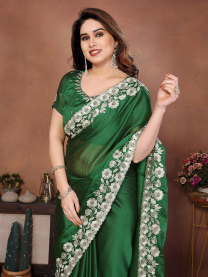 Teeya Creation New Trendy Stylish Party Wear Silk Saree-Green