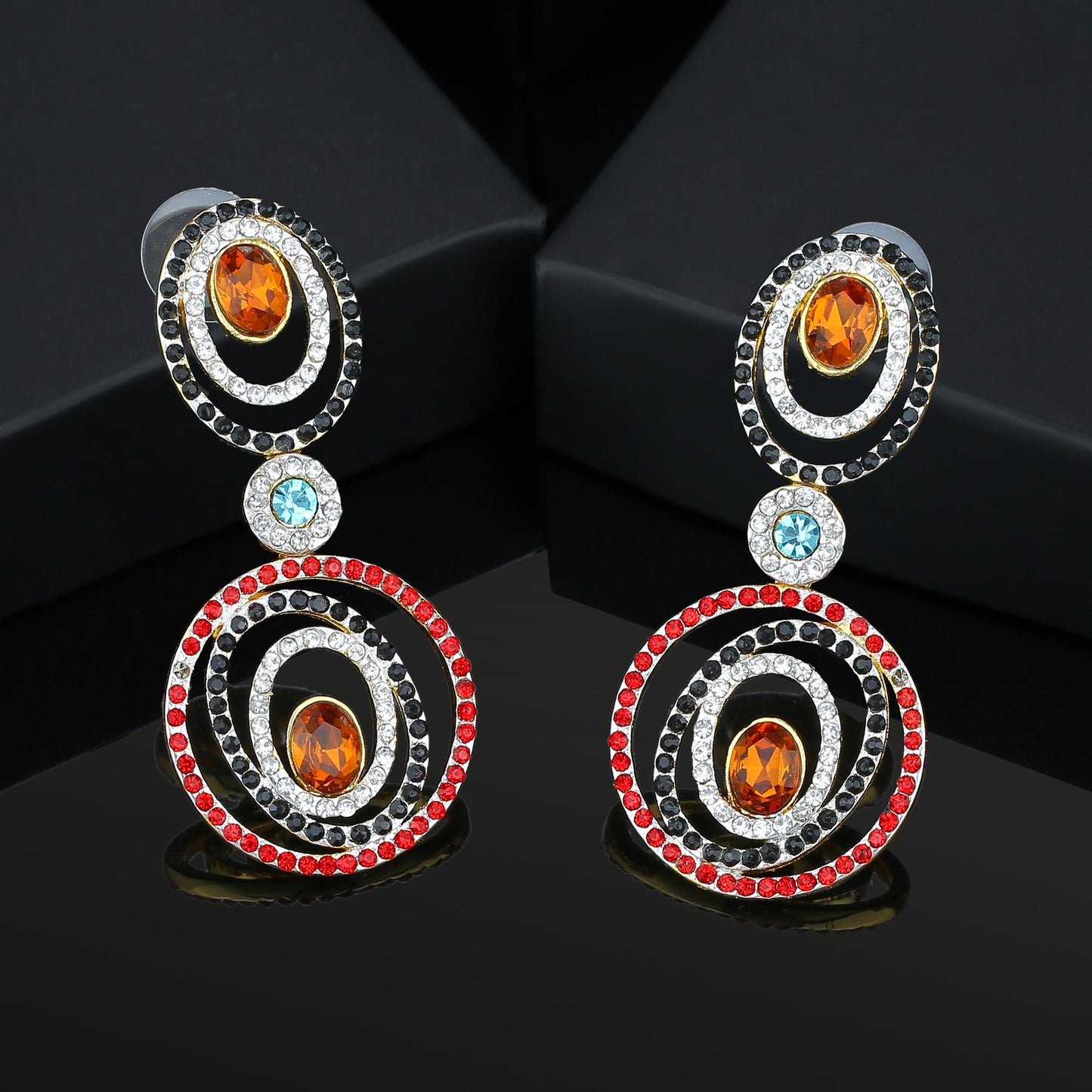 Estele Gold and Silver Plated Orbit Dangle Earrings for women