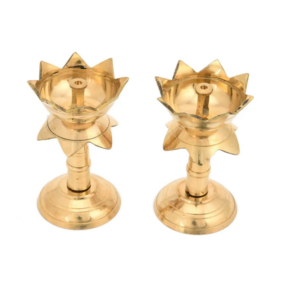 CraftVatika Brass Lotus Shape Pillar Diya Oil Lamp Stand Showpiece