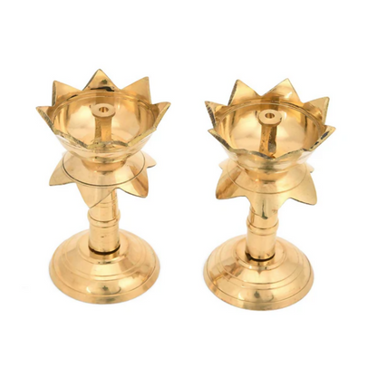 CraftVatika Brass Lotus Shape Pillar Diya Oil Lamp Stand Showpiece