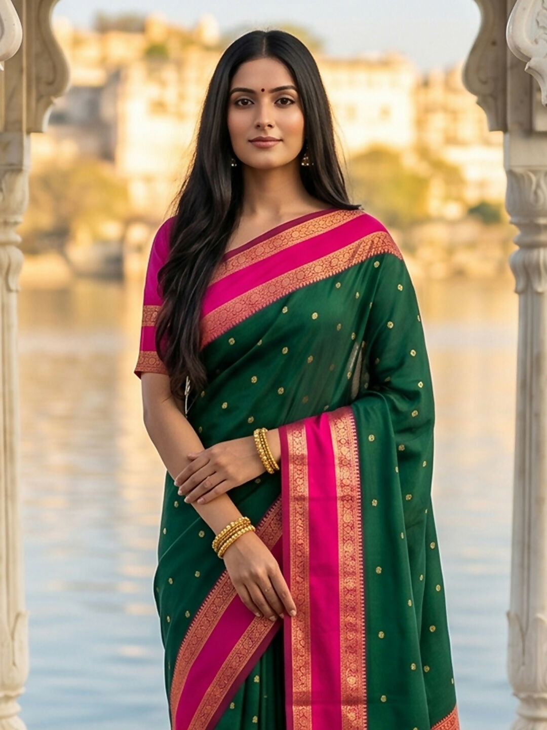 Shree Shyam Fashion Dark Green Silk Blend Saree