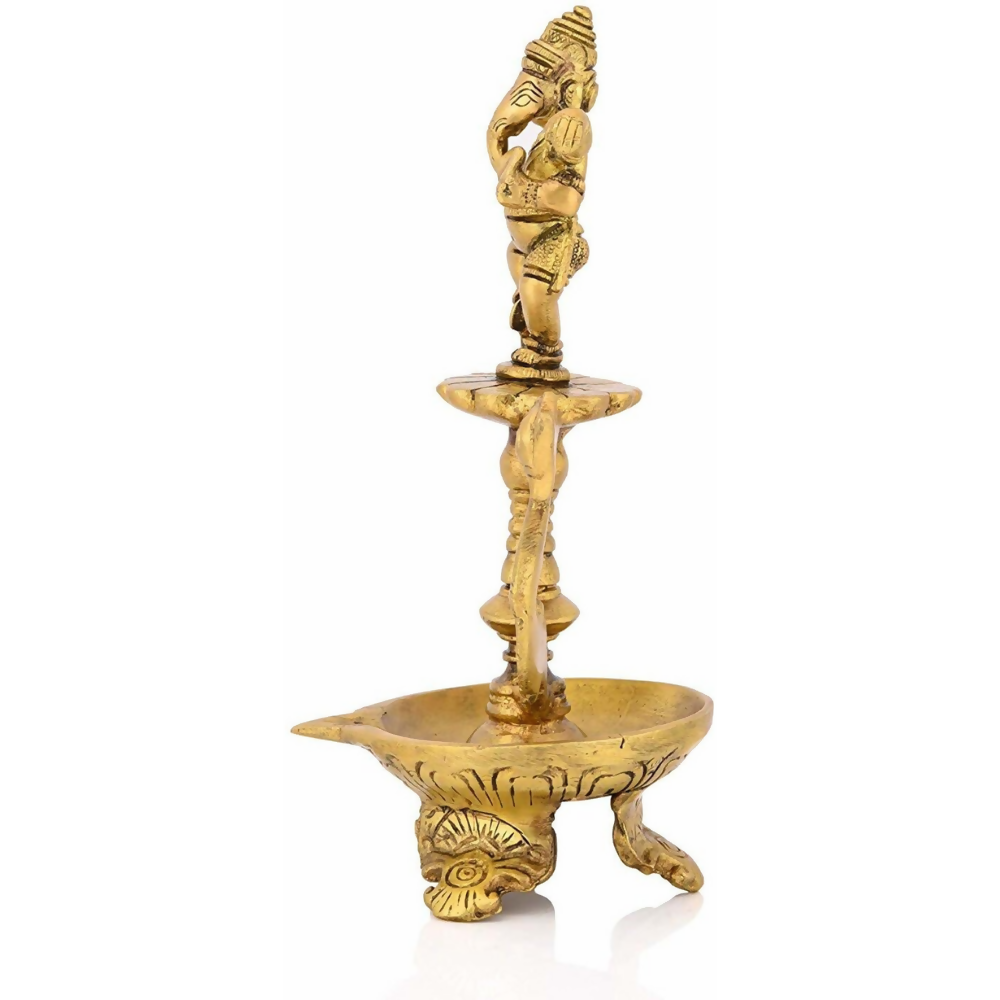 CraftVatika Brass Ganesha Diya Oil Lamp Statue