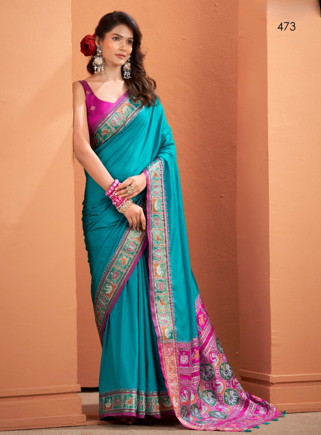 Anaita Teal Soft Silk Zari Weaving Work Saree With Blouse