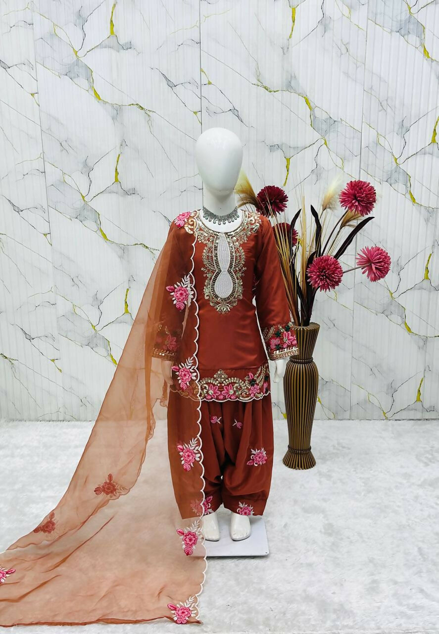 Teeya Creation New Kids Trendy Wedding Wear Traditional Kurta Salwar Set-Orange