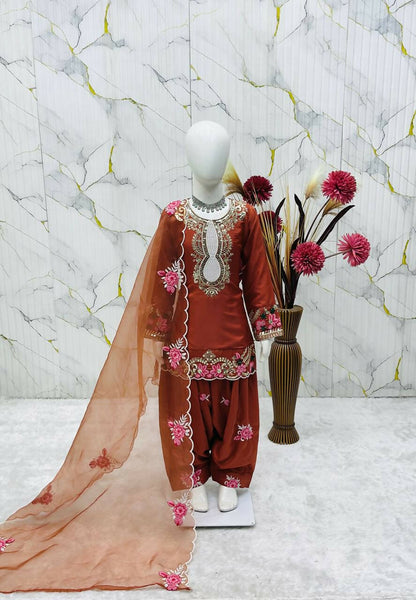 Teeya Creation New Kids Trendy Wedding Wear Traditional Kurta Salwar Set-Orange