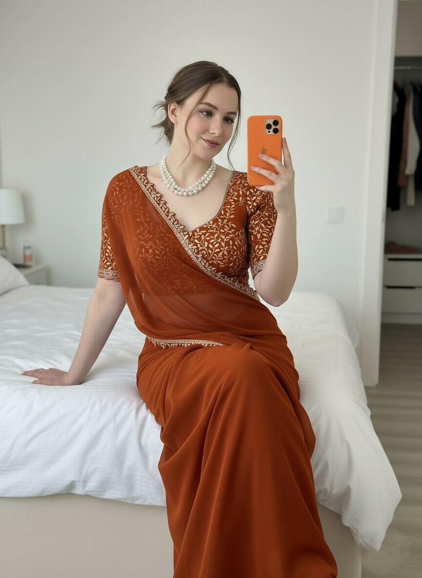 Teeya Creation Womens New Trendy Party Wear Wedding Collection Silk Saree-Orange