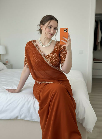 Teeya Creation Womens New Trendy Party Wear Wedding Collection Silk Saree-Orange