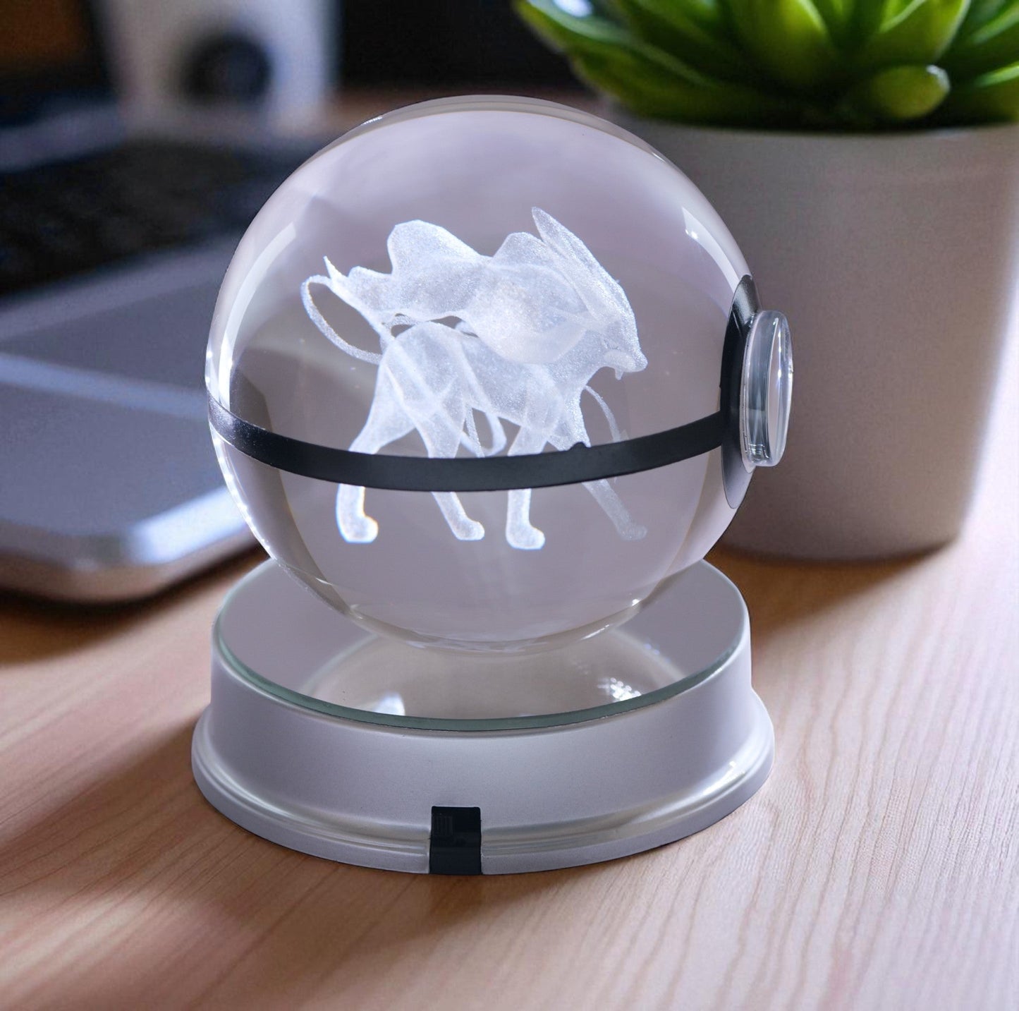 Suicune Pokémon Crystal Poké Ball 3D Laser Engraved Figurine | Color Changing LED Night Lamp |PVC| Collectible by ShoppingNest