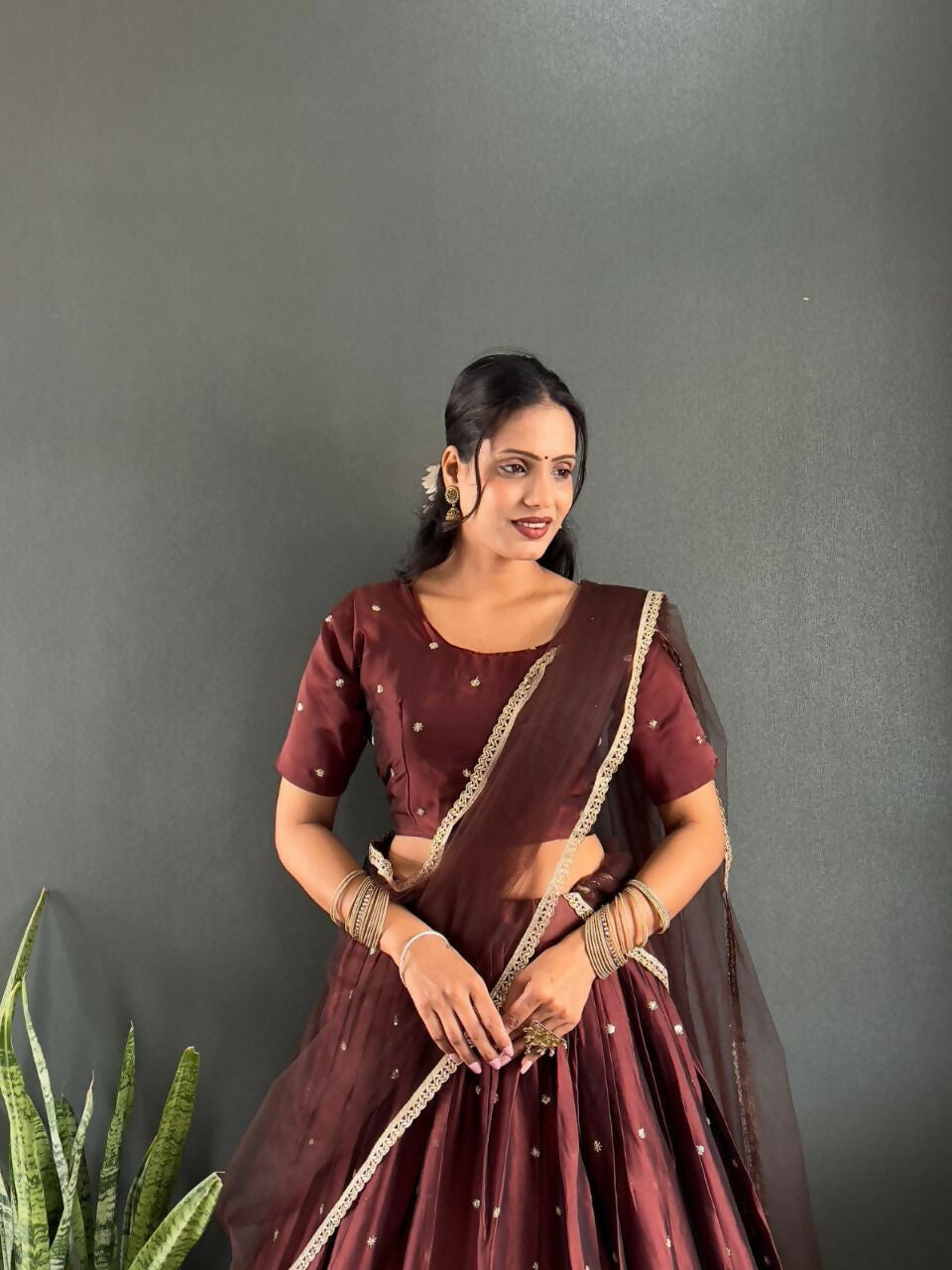 Teeya Creation New Trendy Stylist South Style Lehenga Choli Set - Brown