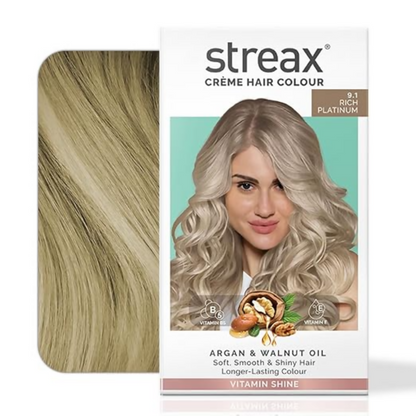 Streax Professional Permanent Hair Colour - 9.1 Rich Platinum