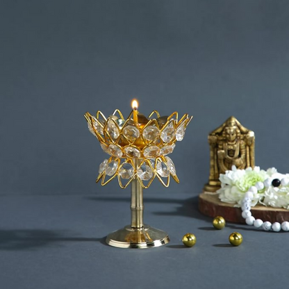 CraftVatika Brass Crystal Kerala Diya Stand