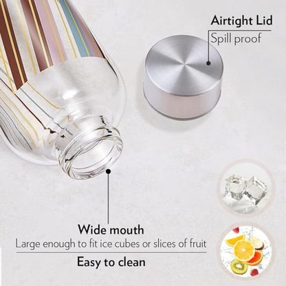 Borosil Artisan Narrow Mouth Glass Bottle with Metal Lid - Prism
