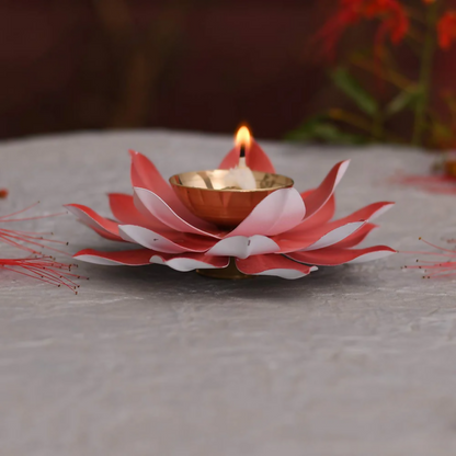 CraftVatika Kamal Diya Deepak Lotus Brass Diyas Oil Lamp - Red