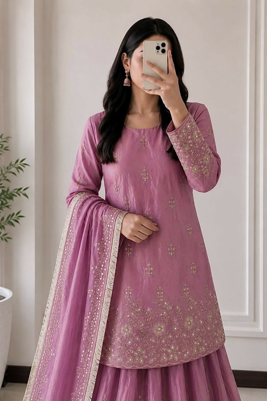 Teeya Creation Womens New Latest Heavy Embroidery Sequins Work Lehenga Set - Pink