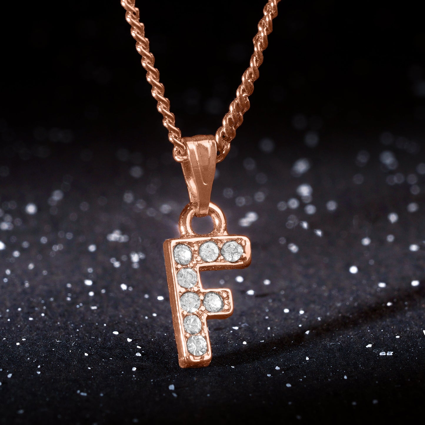 Estele Rosegold Splendid Medium 'F' Letter Pendant with Austrian Crystals for Women