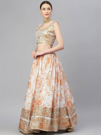 Tulsi Art Off White & Peach-Coloured Embellished Sequinned Semi-Stitched Myntra Lehenga