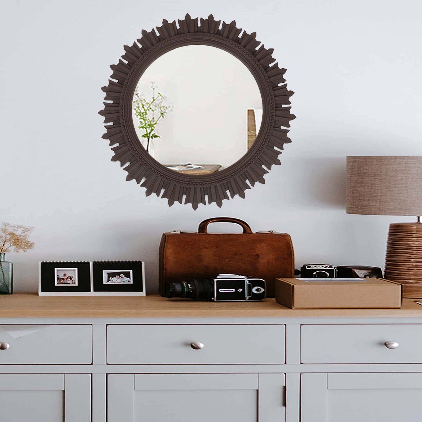 EFINITO Sunburst Wall Mirror, Decorative Framed Mirror for Bathroom, Bedroom, Living Room & Vanity (17 Inch)