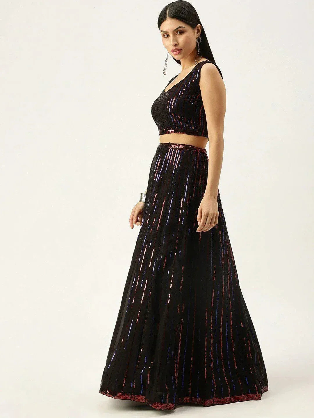 Tulsi Art Black Embellished Sequinned Semi-Stitched Myntra Lehenga & Unstitched Blouse With Dupatta
