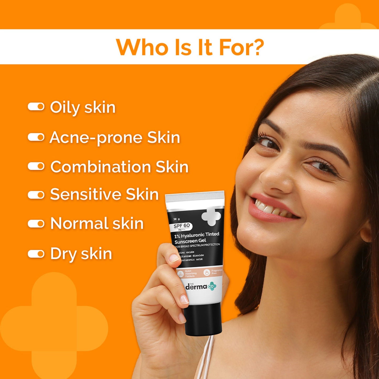 The Derma Co 1% Hyaluronic Tinted Sunscreen SPF 60 Gel PA++++