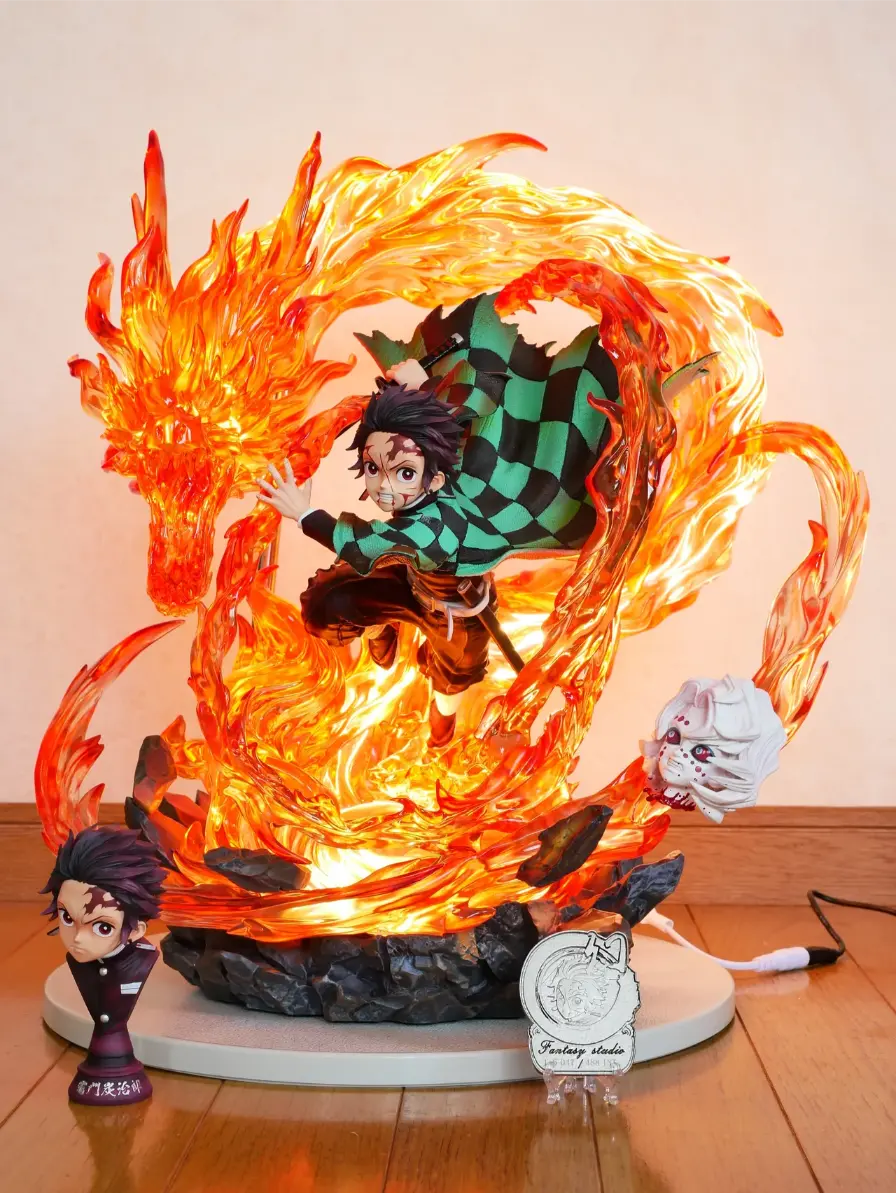 Demon Slayer |PVC| Tanjiro Kamado LED Action Figure Fight Against Rui 35 cm Collectible
