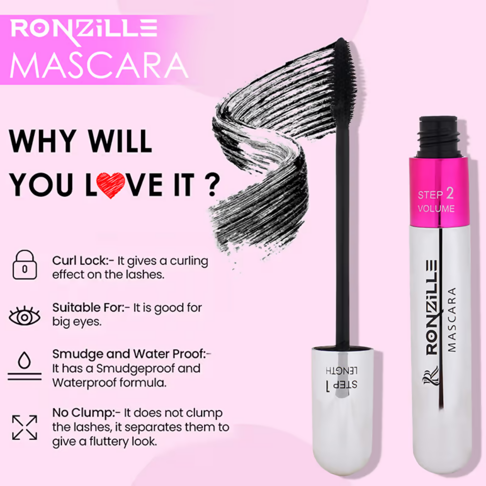 Ronzille Waterproof And Smudgeproof Two In One Mascara