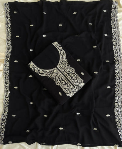 KC Black Georgette Heavy Embroidered Fancy Suit For Women