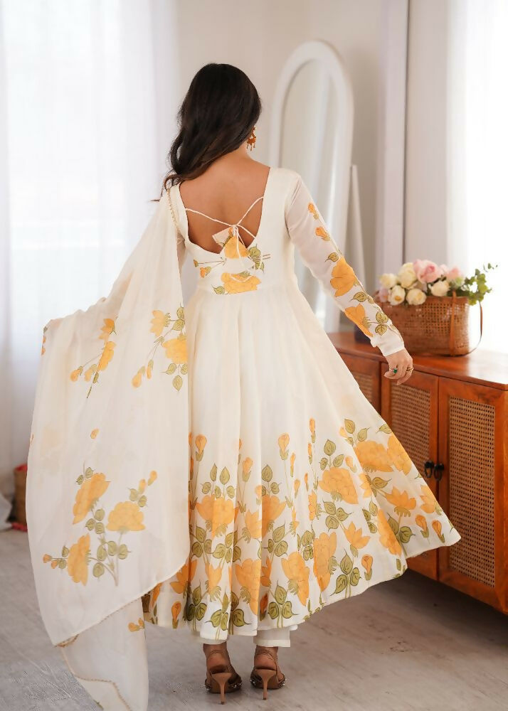 Teeya Creation Off-White Floral Anarkali Salwar Kameez Suit Set