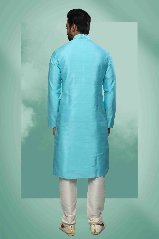 Raivat Ethnic Art Silk Mirror Embroidery Work Kurta Pajama In Sky Blue Colour