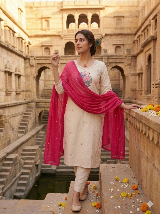 Teeya Creation New Trendy Fancy Premium Kurta Set - Cream