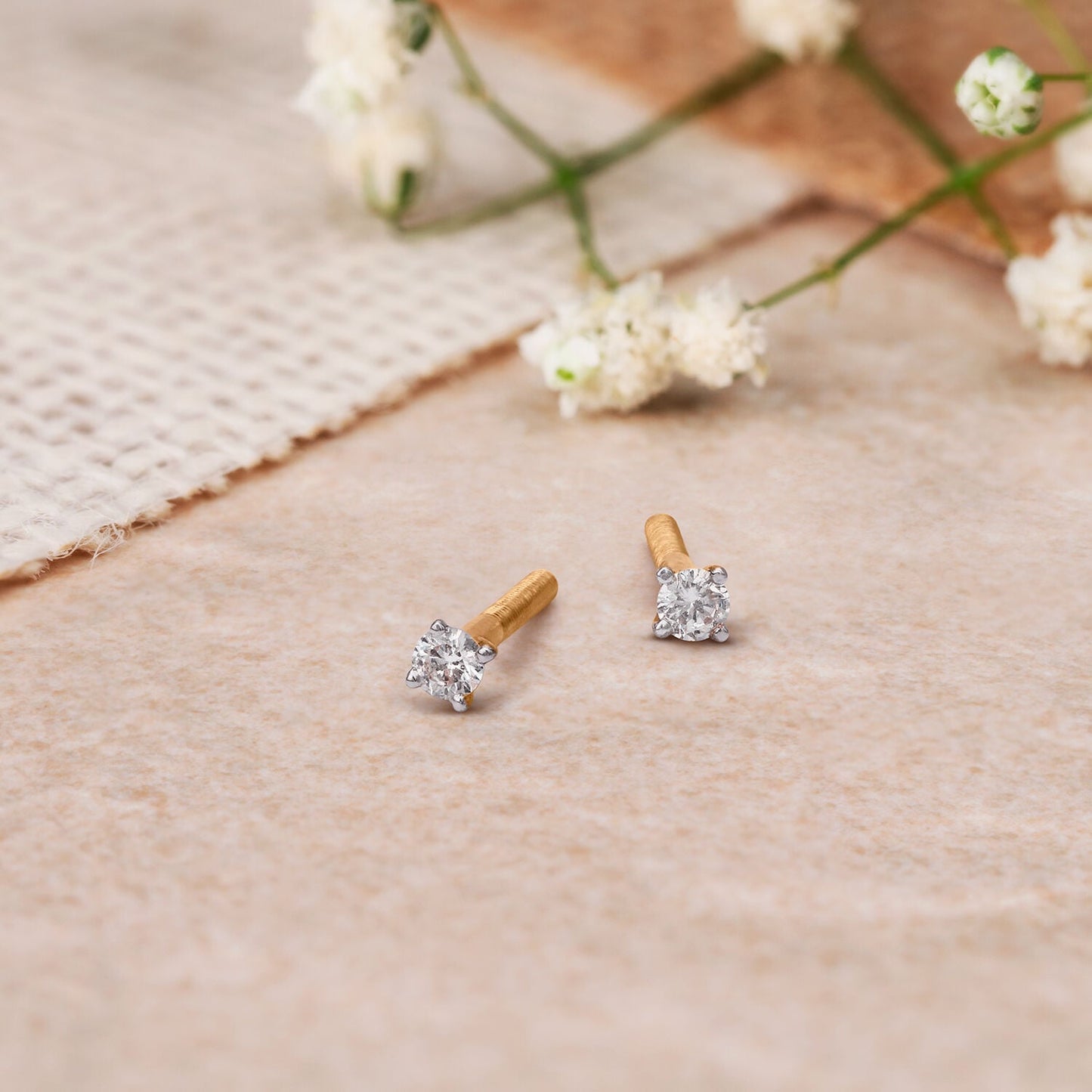 Petite Round Diamond Stud Earrings in 18K Yellow Gold, 0.074 ct