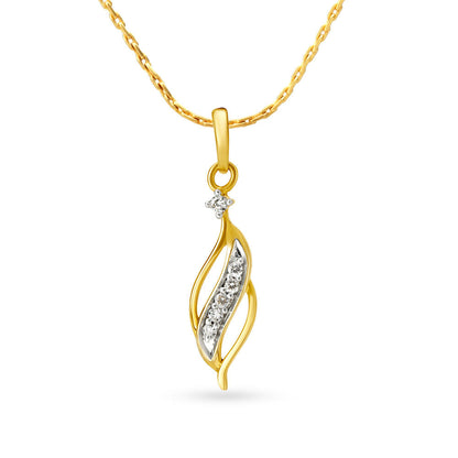 Arresting Leaf Motif Diamond Pendant in 18K Yellow Gold, 0.08 ct