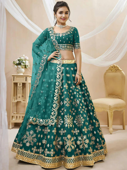 Tulsi Art Spectacular Teal Green Zari Work Art Silk Bridesmaid Lehenga Choli