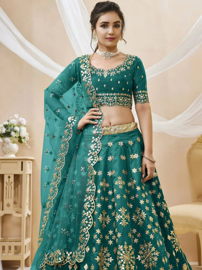 Tulsi Art Spectacular Teal Green Zari Work Art Silk Bridesmaid Lehenga Choli